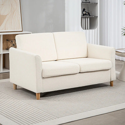 HOMCOM 2-Seat Sofa Two-Seater Couch with Armrests and Wood Legs for Living Room, Bedroom, Cream White