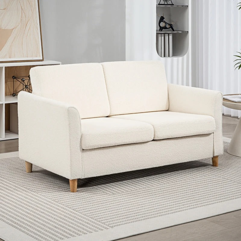 HOMCOM 2-Seat Sofa Two-Seater Couch with Armrests and Wood Legs for Living Room, Bedroom, Cream White