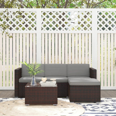 Outsunny Patio Furniture w Soft Cushions, Corner Sofa Sets, Grey