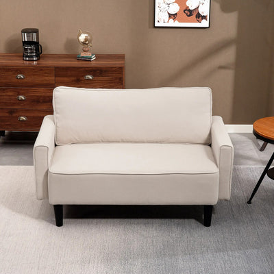 HOMCOM Loveseat Sofa, Linen 2 Seater Sofa Couch with Thick Padded Seat & Backrest for Living Room, Home Office, Beige