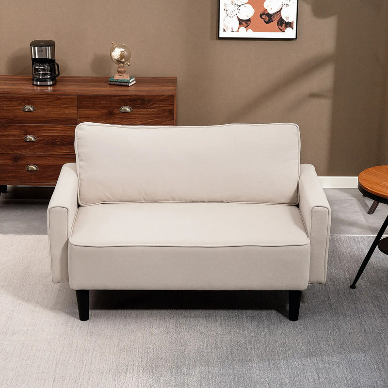 HOMCOM Loveseat Sofa, Linen 2 Seater Sofa Couch with Thick Padded Seat & Backrest for Living Room, Home Office, Beige