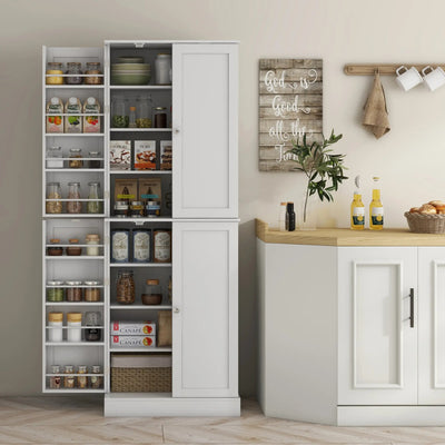 HOMCOM 65 Kitchen Cabinet, Kitchen Pantry Cabinet with 4 Doors and 16 Door Shelves for Dining Room, White