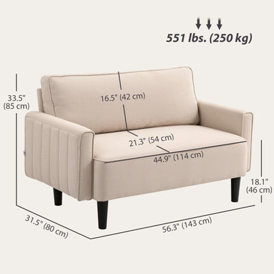 HOMCOM Loveseat Sofa, Linen 2 Seater Sofa Couch with Thick Padded Seat & Backrest for Living Room, Home Office, Beige