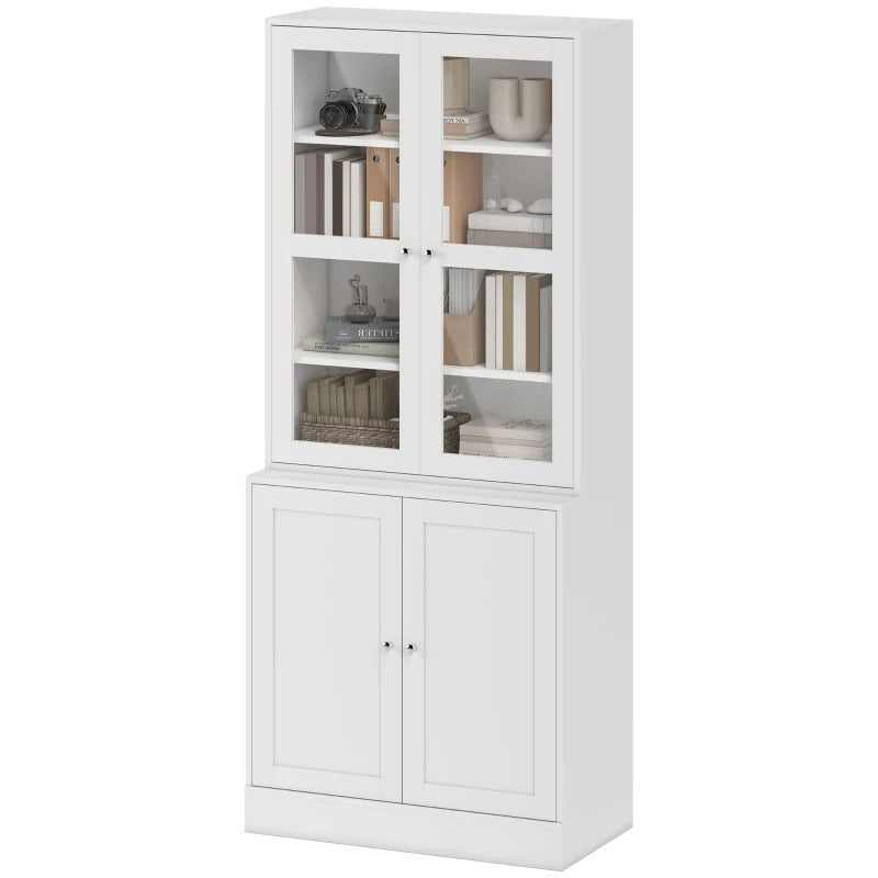 HOMCOM Bookcase Storage Cabinet with Doors, Modern Tall Bookshelf with 2 Adjustable Shelves, Display Unit for Study, Living Room, Home Office, White