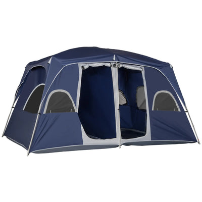 Outsunny Camping Tent, Family Tent 4-8 Person 2 Room, with Large Mesh Windows, Easy Set Up for Outdoor, Traveling, 13' x 9' x 7', Blue