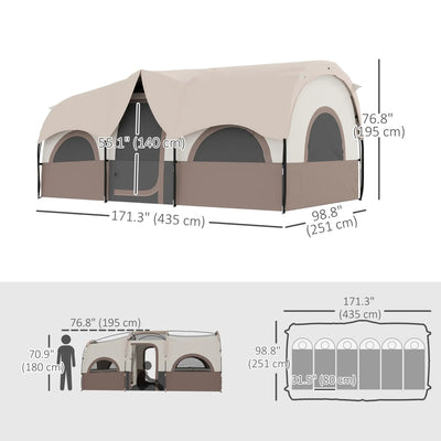 Outsunny 4-6 Person Camping Tent, 3 Room Cabin Tent, 3000mm Waterproof and UPF30+ with Sewn in Groundsheet and Carry Bag, Khaki