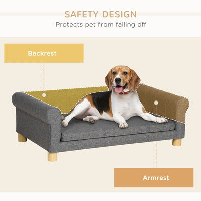 PawHut Modern Pet Sofa Cat or Medium Large Dog Bed W/ Removable Seat Cushion, Dark Grey