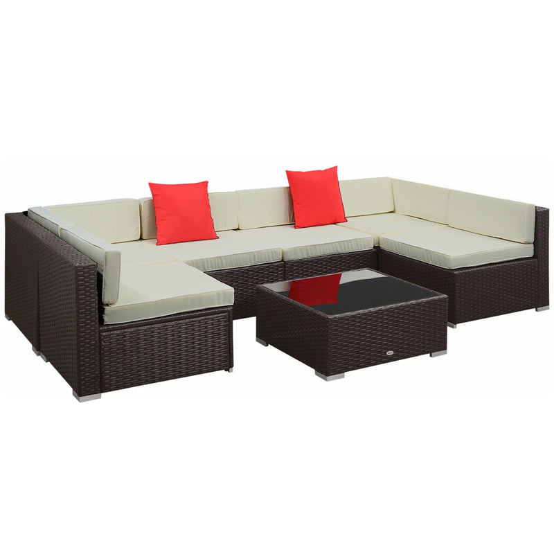 Outsunny 7 Pieces Patio Sofa Outdoor Wicker Sectional Patio Furniture, Dark Brown & Beige