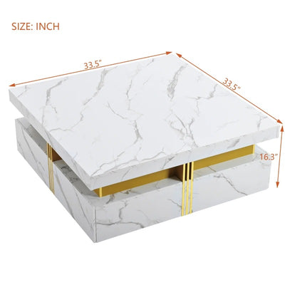 Modern Square Storage Coffee Table with 4 Drawers, MDF Construction, Ample Storage with Four Drawers, 33.5" L x 33.5" W x 16.5" H, White