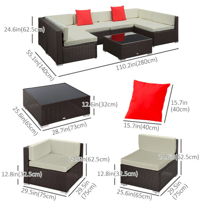 Outsunny 7 Pieces Patio Sofa Outdoor Wicker Sectional Patio Furniture, Dark Brown & Beige