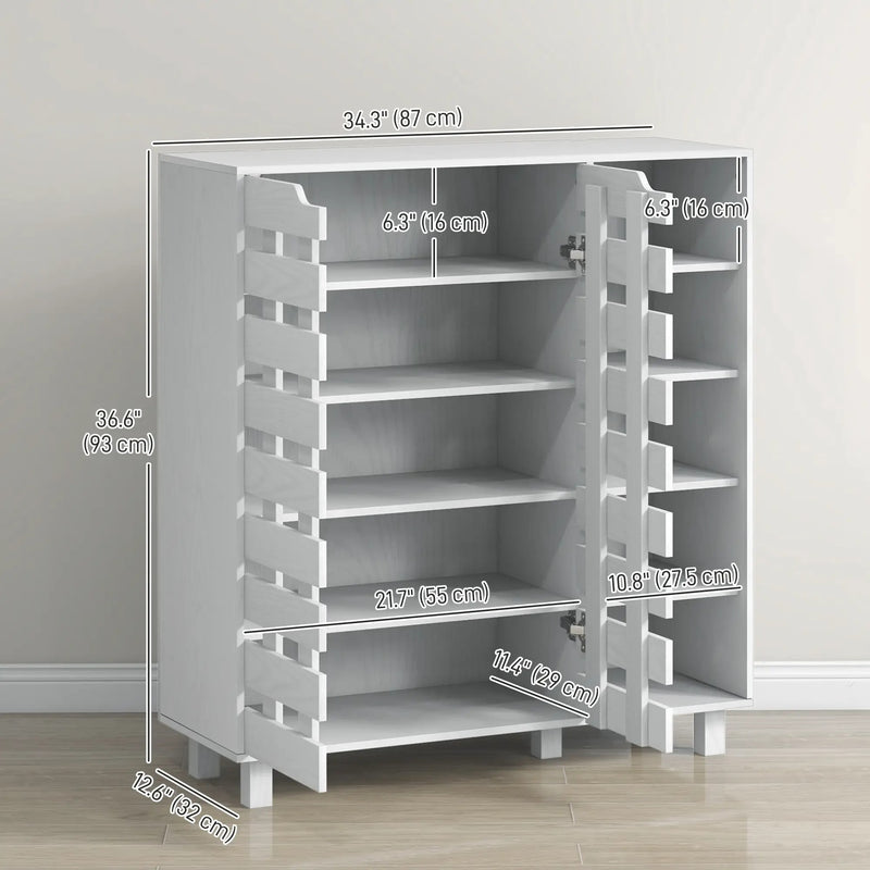 HOMCOM Shoe Cabinet, 21 Pair Shoe Storage Cabinet Organizer with 5-tier Double Door Cupboard and 5-tier Open Shelves, White