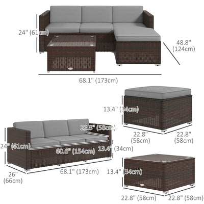 Outsunny Patio Furniture w Soft Cushions, Corner Sofa Sets, Grey