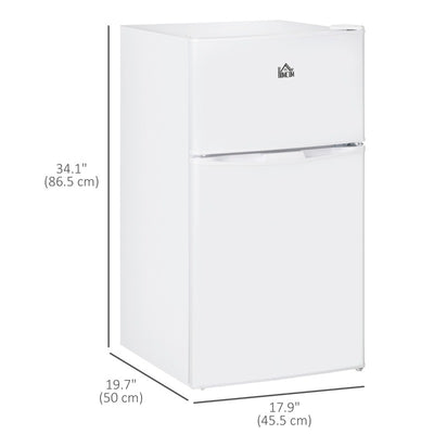 HOMCOM 3.2 Cu Ft Compact Refrigerator, Mini Fridge with Freezer, Adjustable Shelves and Reversible Doors for Bedroom, White