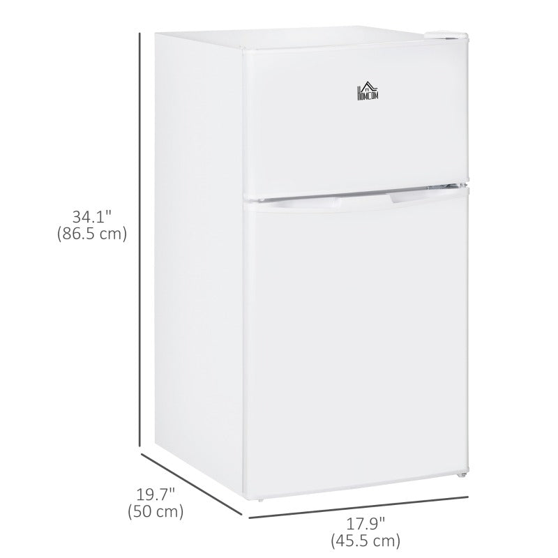 HOMCOM 3.2 Cu Ft Compact Refrigerator, Mini Fridge with Freezer, Adjustable Shelves and Reversible Doors for Bedroom, White