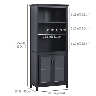 HOMCOM Multifunctional Bookcase with Double Glass Doors Cupboards, Bookshelf with 3-Tier Open Shelf and Adjustable Shelves, Black