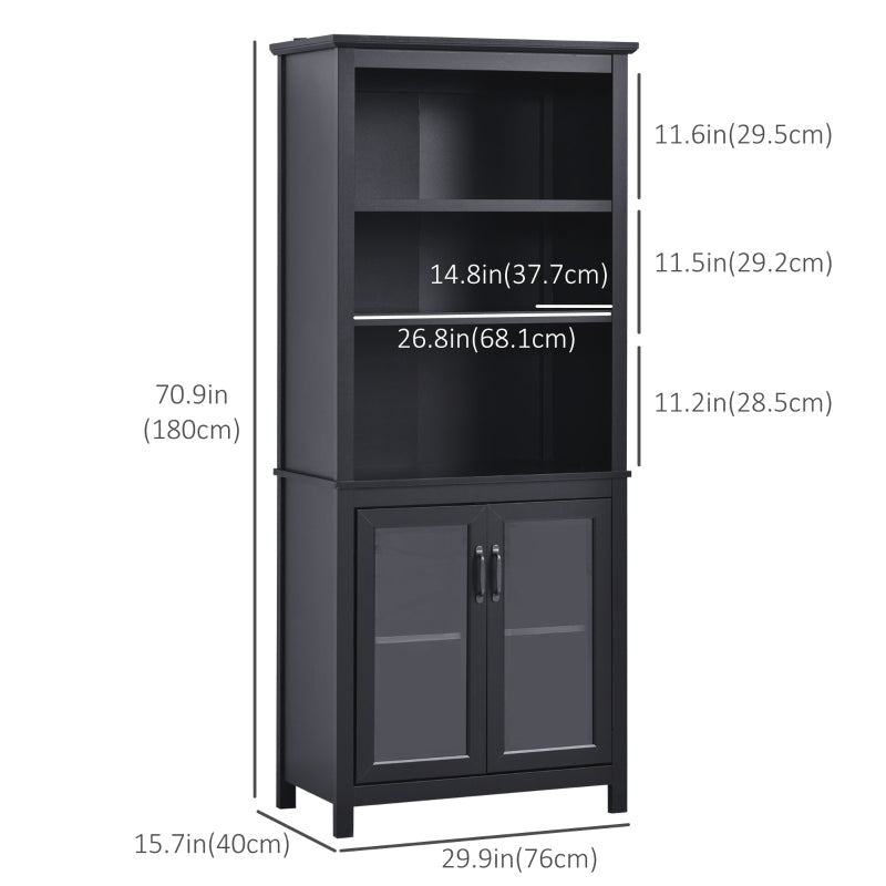 HOMCOM Multifunctional Bookcase with Double Glass Doors Cupboards, Bookshelf with 3-Tier Open Shelf and Adjustable Shelves, Black