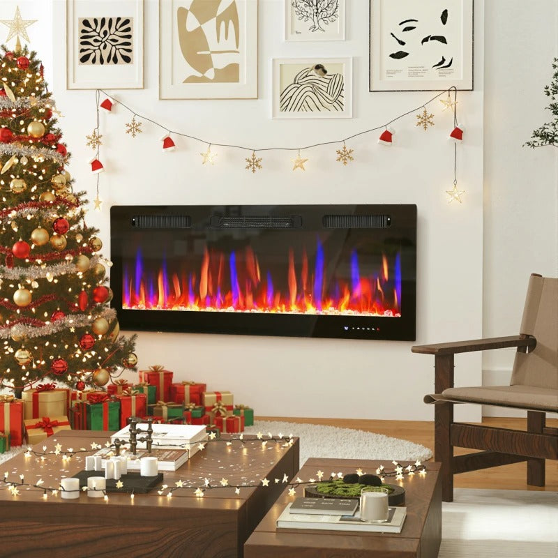 HOMCOM 42" Thin Electric Fireplace, Freestanding, Wall Mounted Fireplace Heater with Eco Mode, Auto Switch, Remote, 1500W