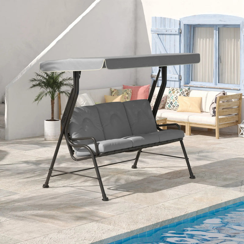Outsunny 3-Person Patio Swing Chair with Canopy 3 Seater Porch Swing for Garden, Backyard, Poolside, Light Grey