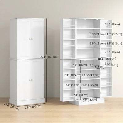 HOMCOM 65 Kitchen Cabinet, Kitchen Pantry Cabinet with 4 Doors and 16 Door Shelves for Dining Room, White