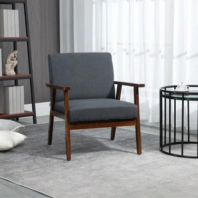 HOMCOM Modern Accent Chairs with Cushioned Seat, Upholstered Linen-Feel Armchair for Bedroom, Living Room, Dark Gray