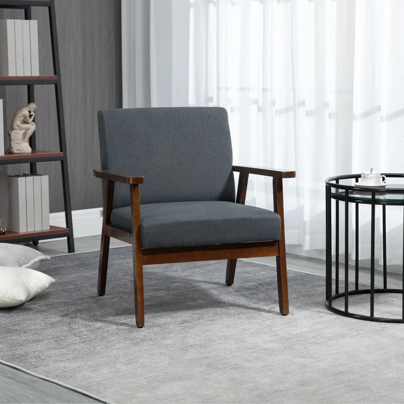 HOMCOM Modern Accent Chairs with Cushioned Seat, Upholstered Linen-Feel Armchair for Bedroom, Living Room, Dark Gray