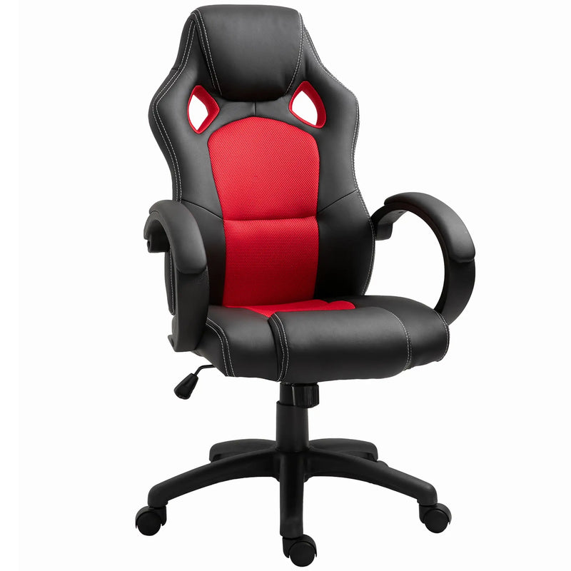 HOMCOM Racing Gaming Chair Office Chair Computer Desk Gamer Chair with Swivel Wheels, Padded Headrest, Tilt Function, Red