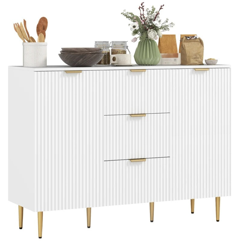 HOMCOM Modern Kitchen Storage Cabinet, Sideboard Buffet Cabinet w/ 3 Drawers and Adjustable Shelves for Kitchen Hallway, White