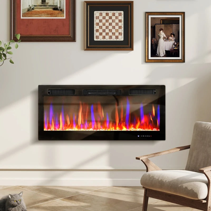 HOMCOM 42" Thin Electric Fireplace, Freestanding, Wall Mounted Fireplace Heater with Eco Mode, Auto Switch, Remote, 1500W