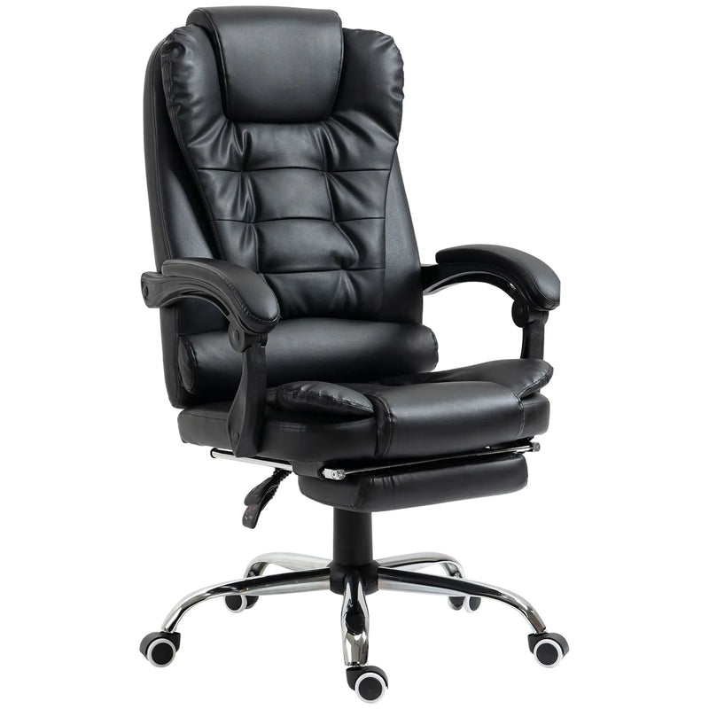HOMCOM High Back Office Chair PU Leather Executive Office Chair with Retractable Footrest Padded Armrest Black
