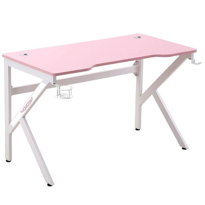HOMCOM 47 inch Gaming Desk, Racing Style Computer Table, Home Office Workstation with Rotatable Cup Holder, Headphone Hook, Gamepad Stand, Wire Port, Pink