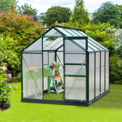 Outsunny 6.2' x 8.3' x 6.6' Clear Polycarbonate Greenhouse, Large Walk-In Green House w/ Slide Door
