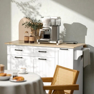 HOMCOM Kitchen Island on Wheels with Wood Drop Leaf, Charging Station, Rolling Kitchen Cart with Adjustable Shelf, White