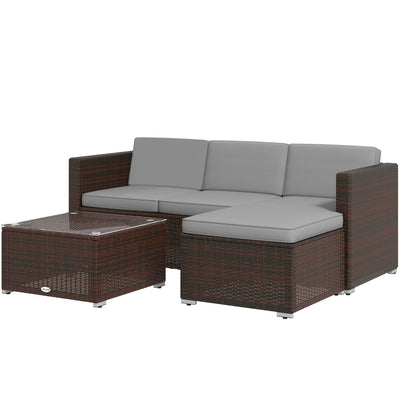 Outsunny Patio Furniture w Soft Cushions, Corner Sofa Sets, Grey
