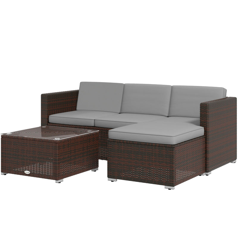 Outsunny Patio Furniture w Soft Cushions, Corner Sofa Sets, Grey