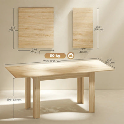 HOMCOM Modern Extendable Dining Table, 55.1 x 31.5 in, for 6-8 People, Expandable Dining Table for Kitchen, Natural Wood