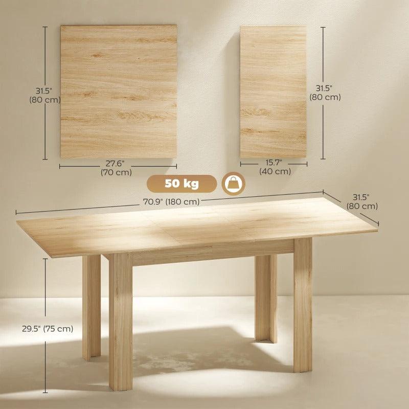 HOMCOM Modern Extendable Dining Table, 55.1 x 31.5 in, for 6-8 People, Expandable Dining Table for Kitchen, Natural Wood