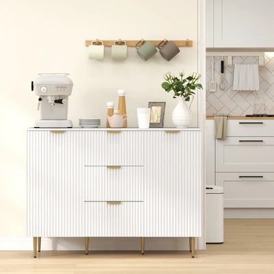 HOMCOM Modern Kitchen Storage Cabinet, Sideboard Buffet Cabinet w/ 3 Drawers and Adjustable Shelves for Kitchen Hallway, White
