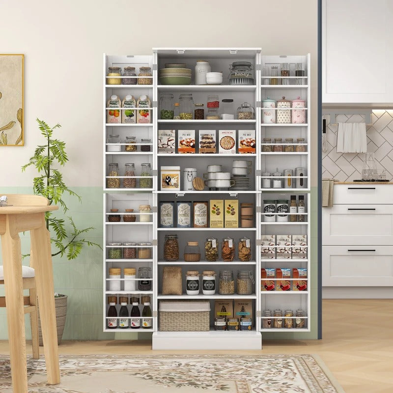 HOMCOM 65 Kitchen Cabinet, Kitchen Pantry Cabinet with 4 Doors and 16 Door Shelves for Dining Room, White