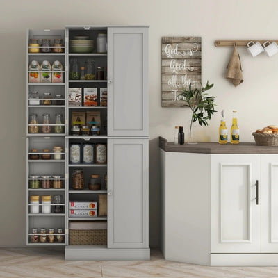 HOMCOM 65" Kitchen Cabinet, Kitchen Pantry Cabinet with 4 Doors and 16 Door Shelves for Dining Room, Grey