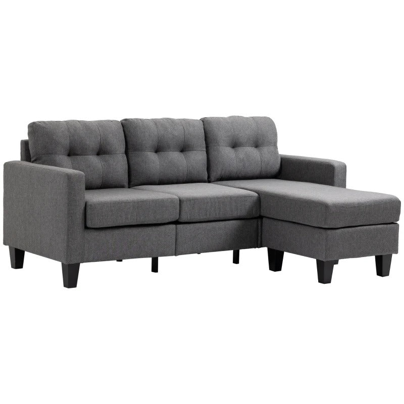 HOMCOM L-shaped Sofa, Chaise Lounge, Furniture, 3 Seater Couch with Switchable Ottoman, Corner Sofa with Thick Padded Cushion for Living Room, Office, Grey