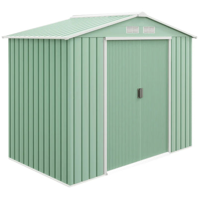 Outsunny 7' x 4' x 6' Garden Storage Shed Outdoor Patio Metal Tool Storage House w Foundation Kit and Double Doors Light Green
