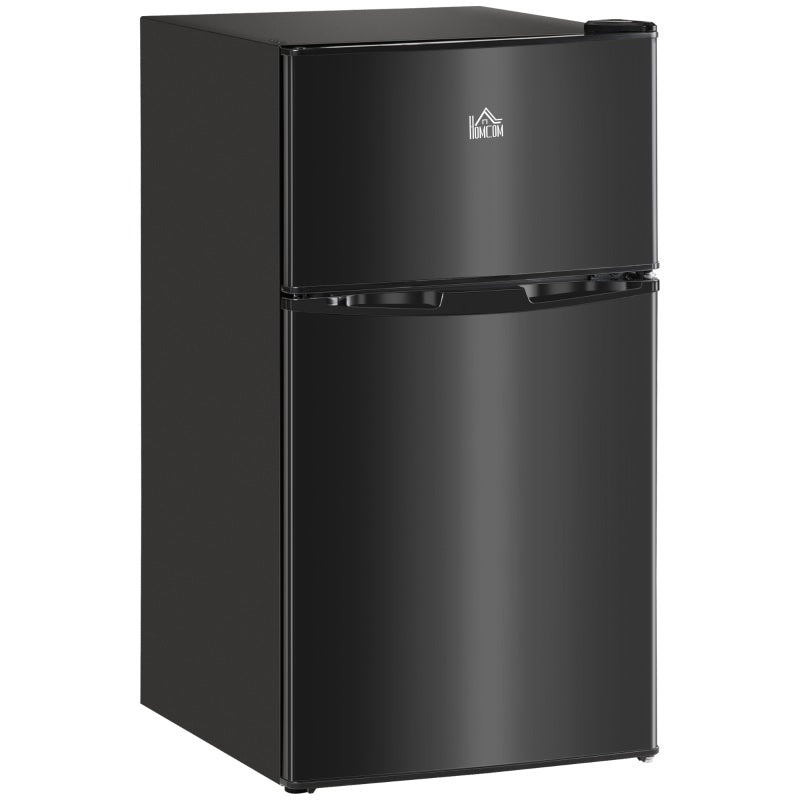 HOMCOM 3.2 Cu Ft Compact Refrigerator, Mini Fridge with Freezer, Adjustable Shelves and Reversible Doors for Bedroom, Black