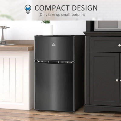HOMCOM 3.2 Cu Ft Compact Refrigerator, Mini Fridge with Freezer, Adjustable Shelves and Reversible Doors for Bedroom, Black