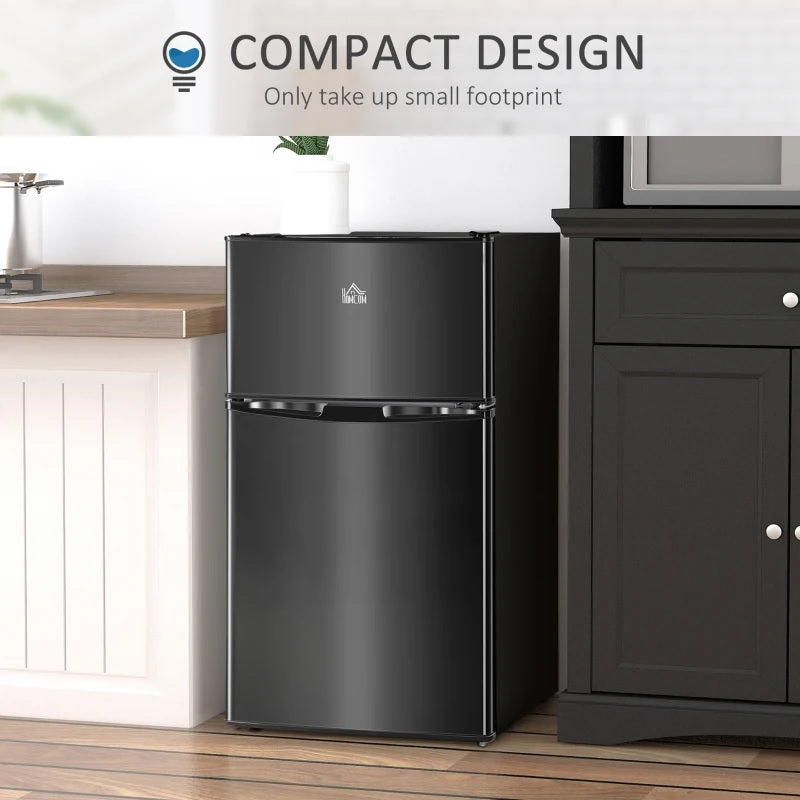 HOMCOM 3.2 Cu Ft Compact Refrigerator, Mini Fridge with Freezer, Adjustable Shelves and Reversible Doors for Bedroom, Black
