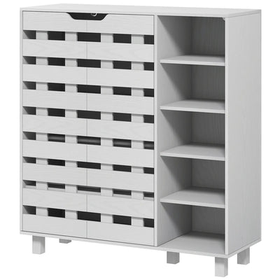 HOMCOM Shoe Cabinet, 21 Pair Shoe Storage Cabinet Organizer with 5-tier Double Door Cupboard and 5-tier Open Shelves, White