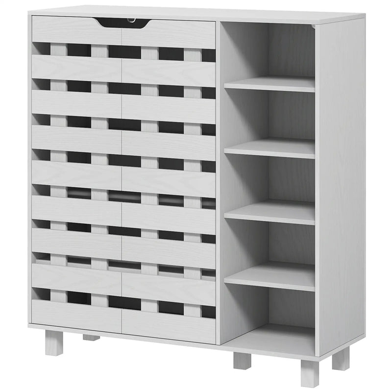 HOMCOM Shoe Cabinet, 21 Pair Shoe Storage Cabinet Organizer with 5-tier Double Door Cupboard and 5-tier Open Shelves, White