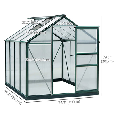 Outsunny 6.2' x 8.3' x 6.6' Clear Polycarbonate Greenhouse, Large Walk-In Green House w/ Slide Door
