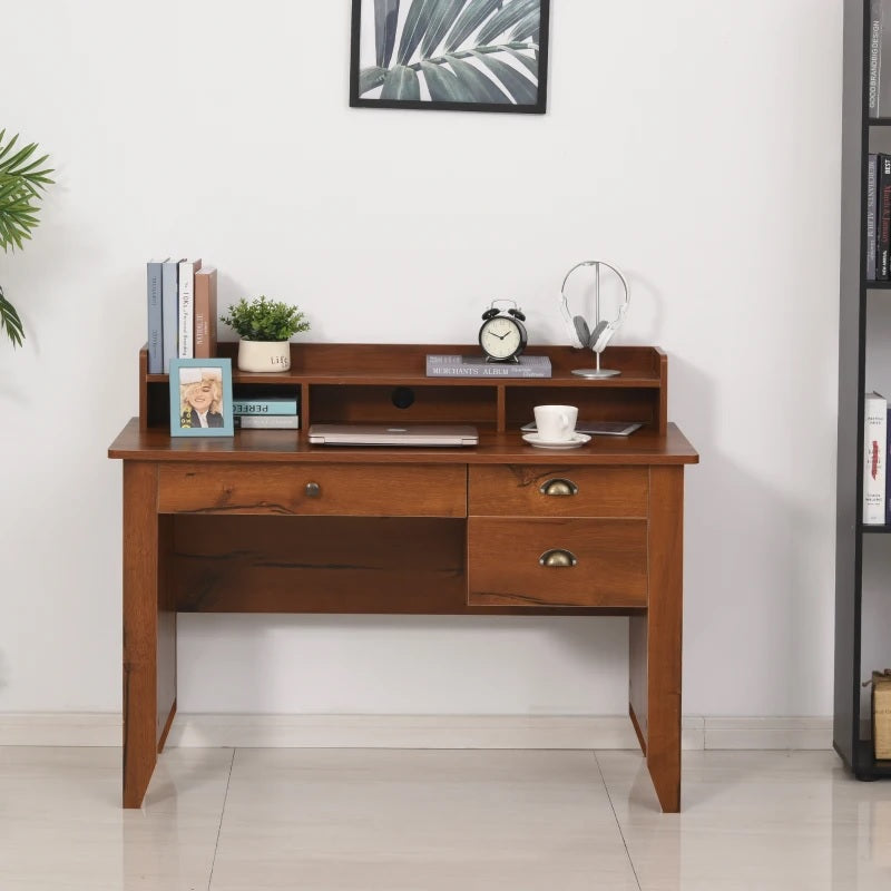 HOMCOM Computer Desk with Storage Hutch, Drawers, Shelf, Home Office Writing Table Study Workstation with Cable Management, Brown