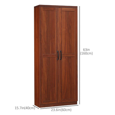 HOMCOM 63" Kitchen Storage Cabinet, 5-tier Pantry Cabinet with Doors and Adjustable Shelves for Dining Room, Tan