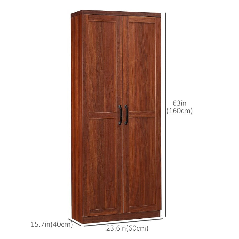 HOMCOM 63" Kitchen Storage Cabinet, 5-tier Pantry Cabinet with Doors and Adjustable Shelves for Dining Room, Tan
